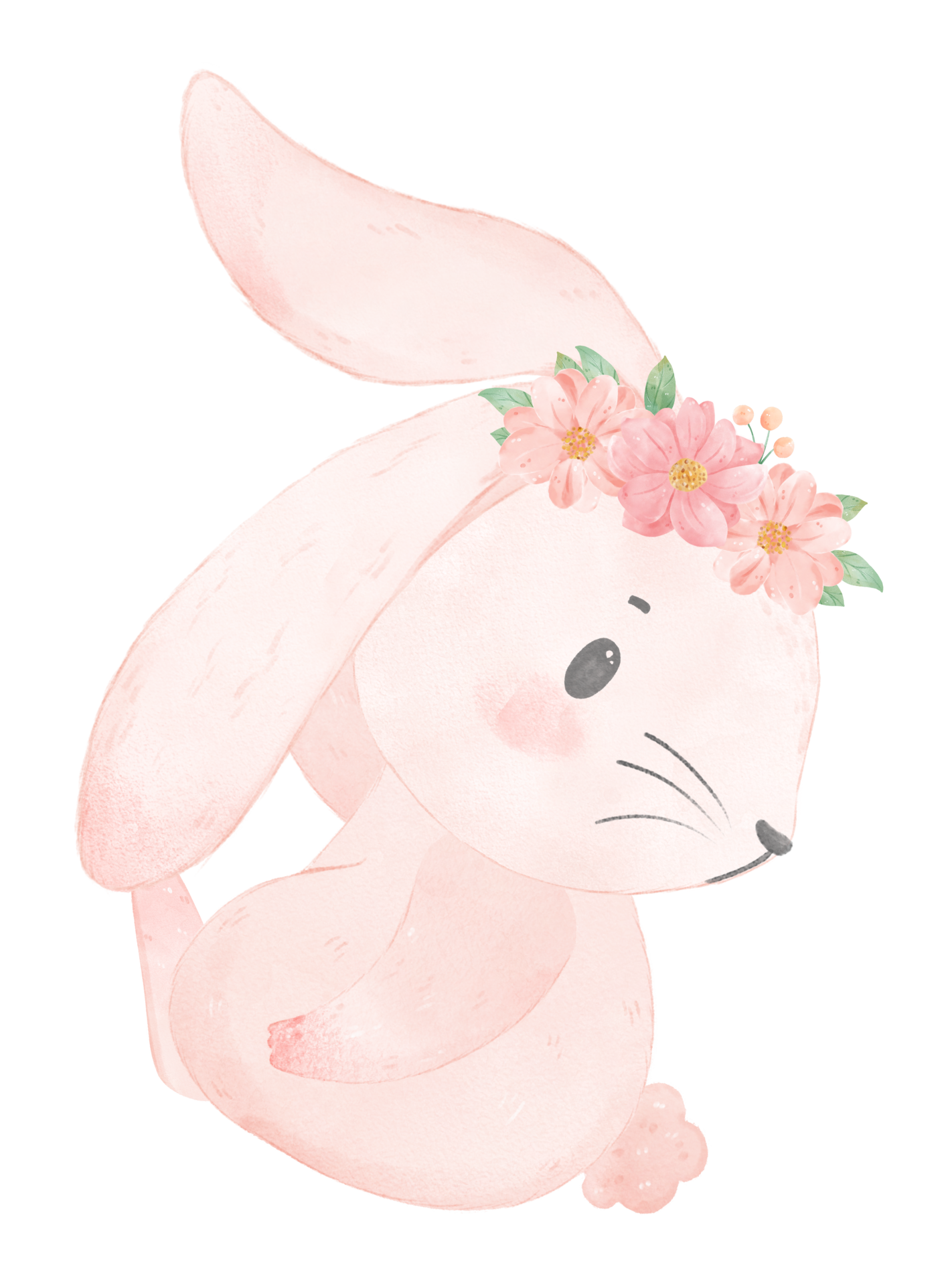 cute sweet princess baby pink bunny rabbit with floral crown watercolor ...