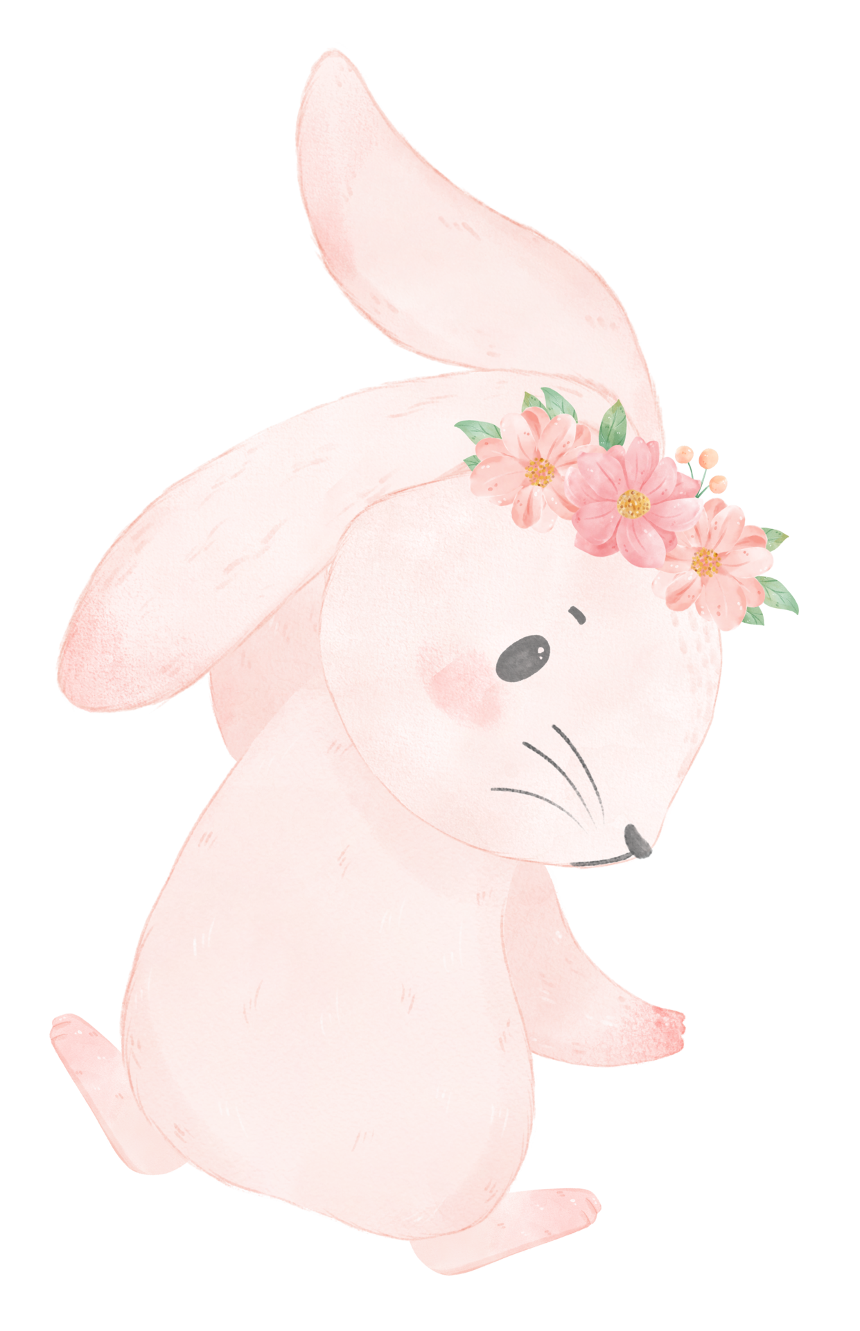 cute sweet princess baby pink bunny rabbit with floral crown watercolor ...