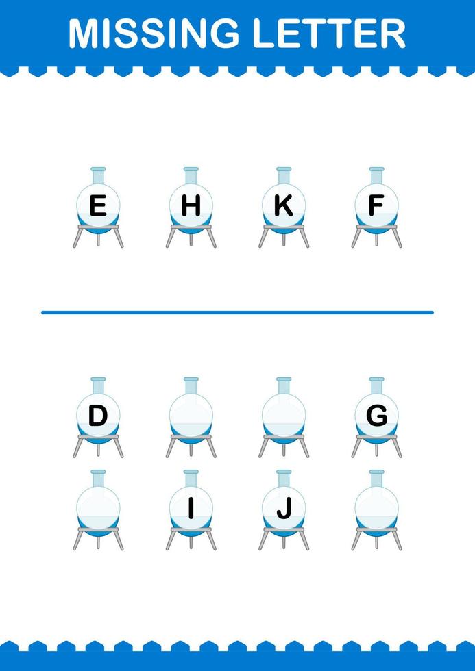 Missing letter with Florence Flask. Worksheet for kids vector