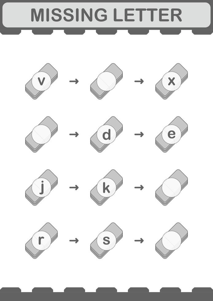 Missing letter with Eraser. Worksheet for kids vector