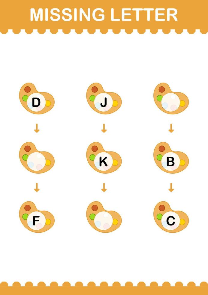 Missing letter with Art Palette. Worksheet for kids vector