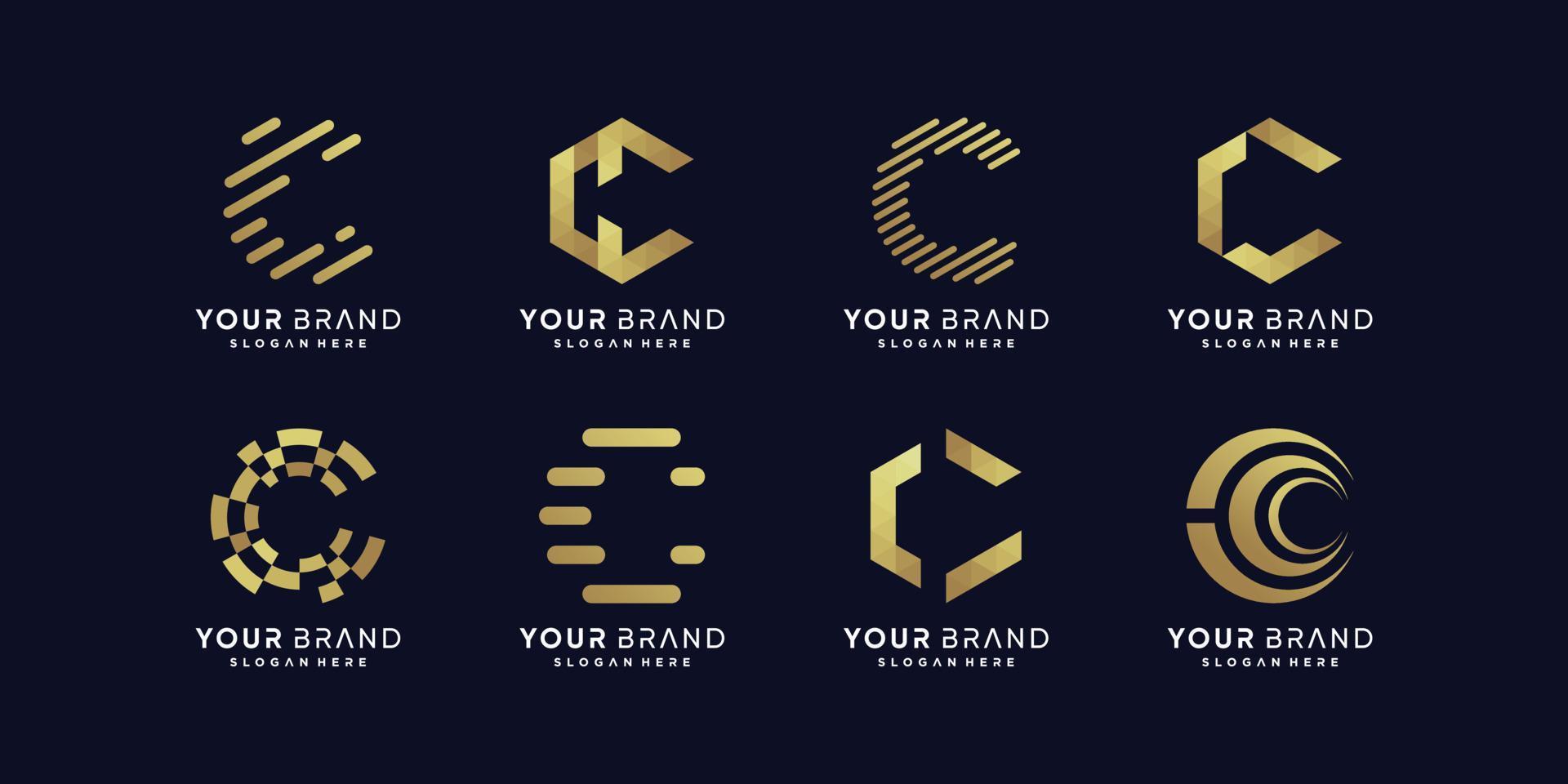 vector premium de colección de logotipo de letra c dorada