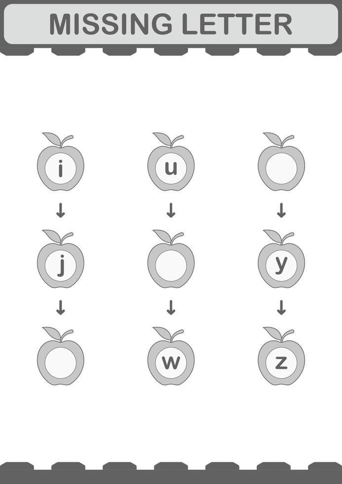 Missing letter with Apple. Worksheet for kids vector