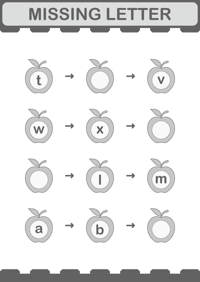 Missing letter with Apple. Worksheet for kids vector