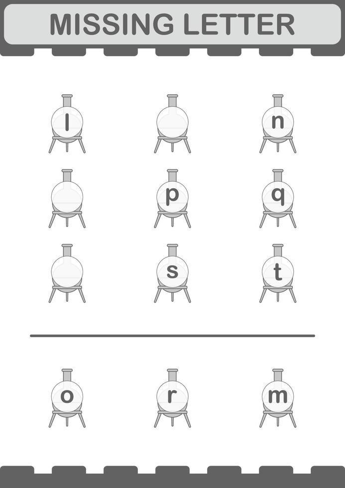 Missing letter with Florence Flask. Worksheet for kids vector