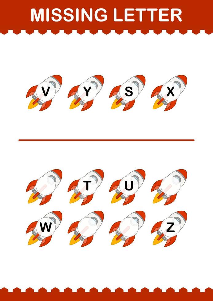 Missing letter with Rocket. Worksheet for kids vector