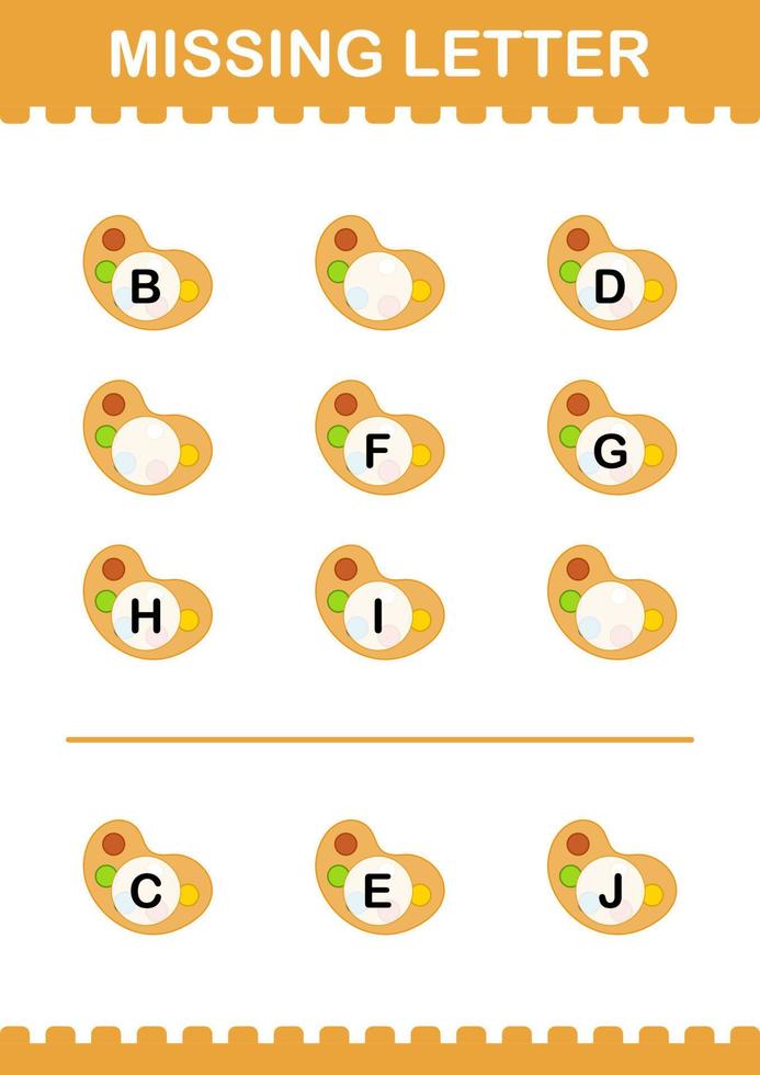 Missing letter with Art Palette. Worksheet for kids vector