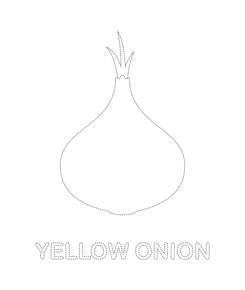 Yellow Onion tracing worksheet for kids vector
