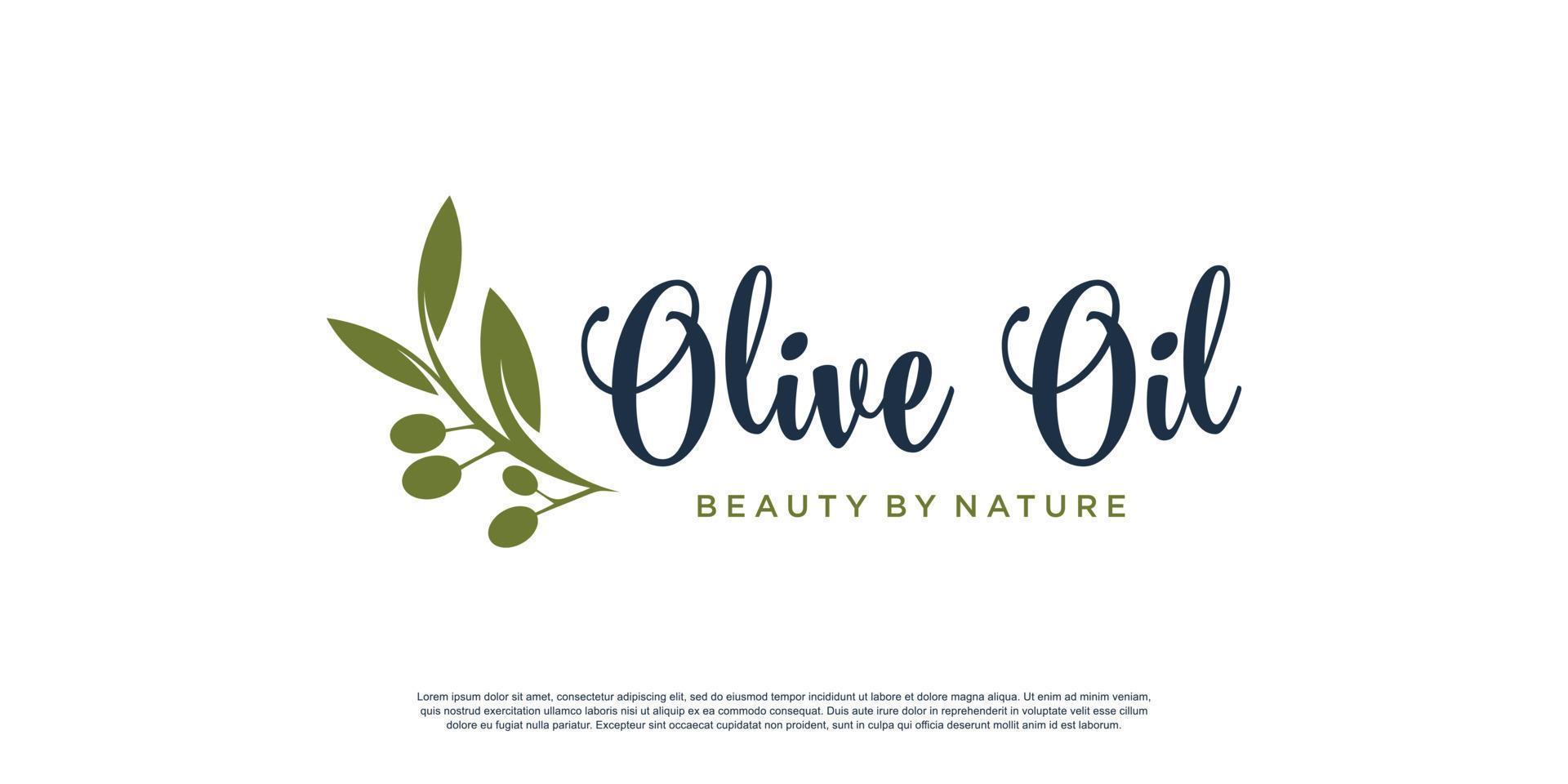 Olive oil logo design with creative element style Premium Vector