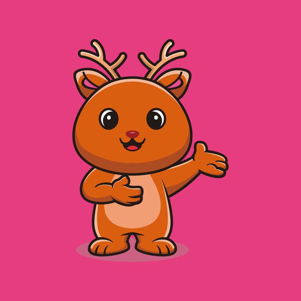 Cute deer in welcoming gesture cartoon vector icon illustration. animal nature icon concept isolated premium vector