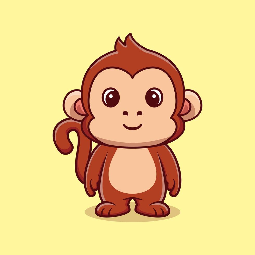 Cute monkey standing cartoon vector icon illustration. animal nature icon concept isolated premium vector