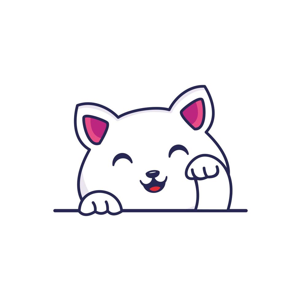 Cute white cat cartoon vector illustration