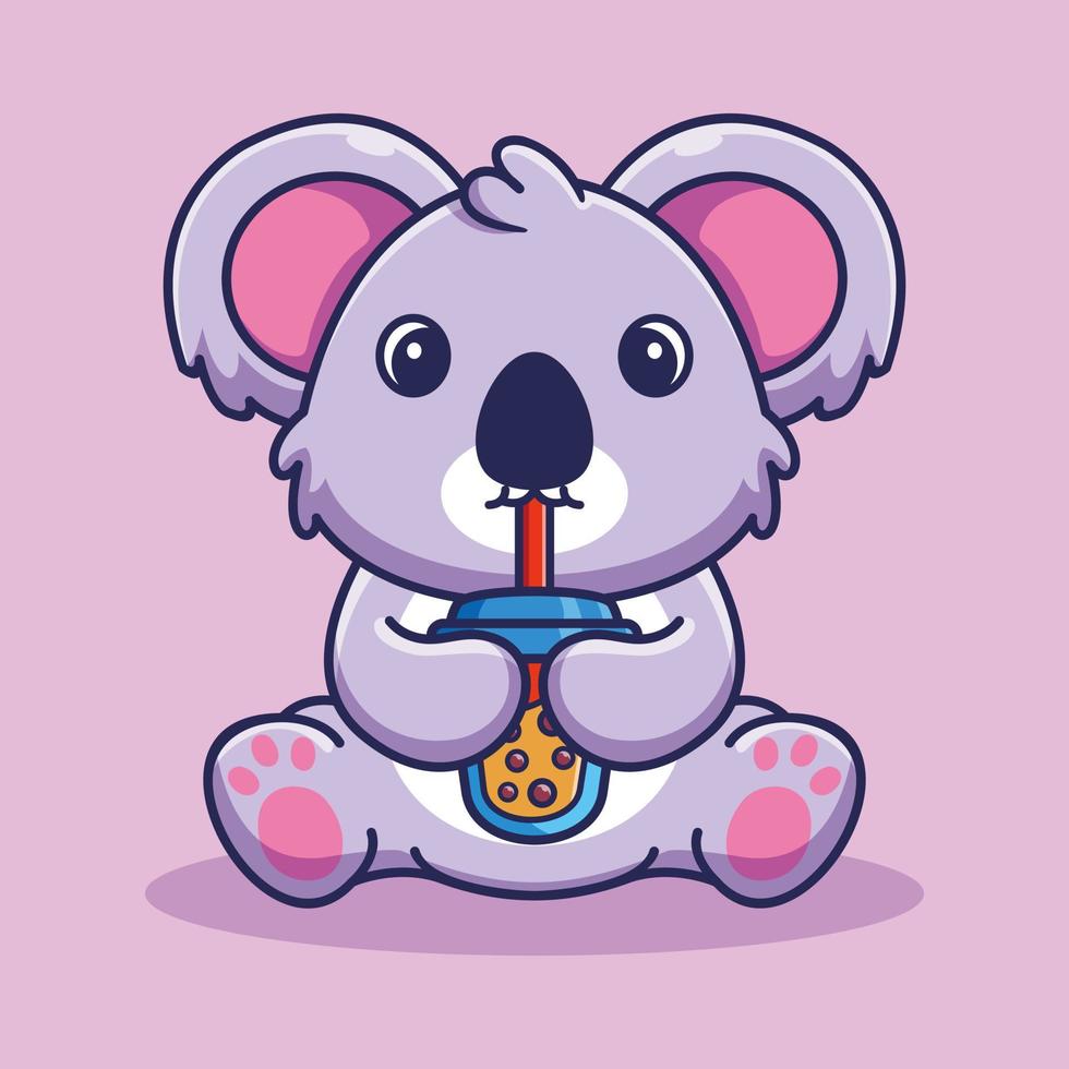 lindo koala bebiendo con té helado de boba ilustración vectorial de dibujos animados vector