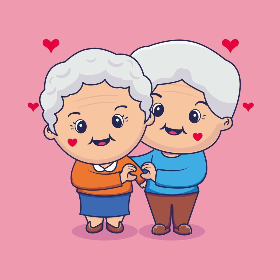 pareja de ancianos cogidos de la mano hacen forma de corazón vector