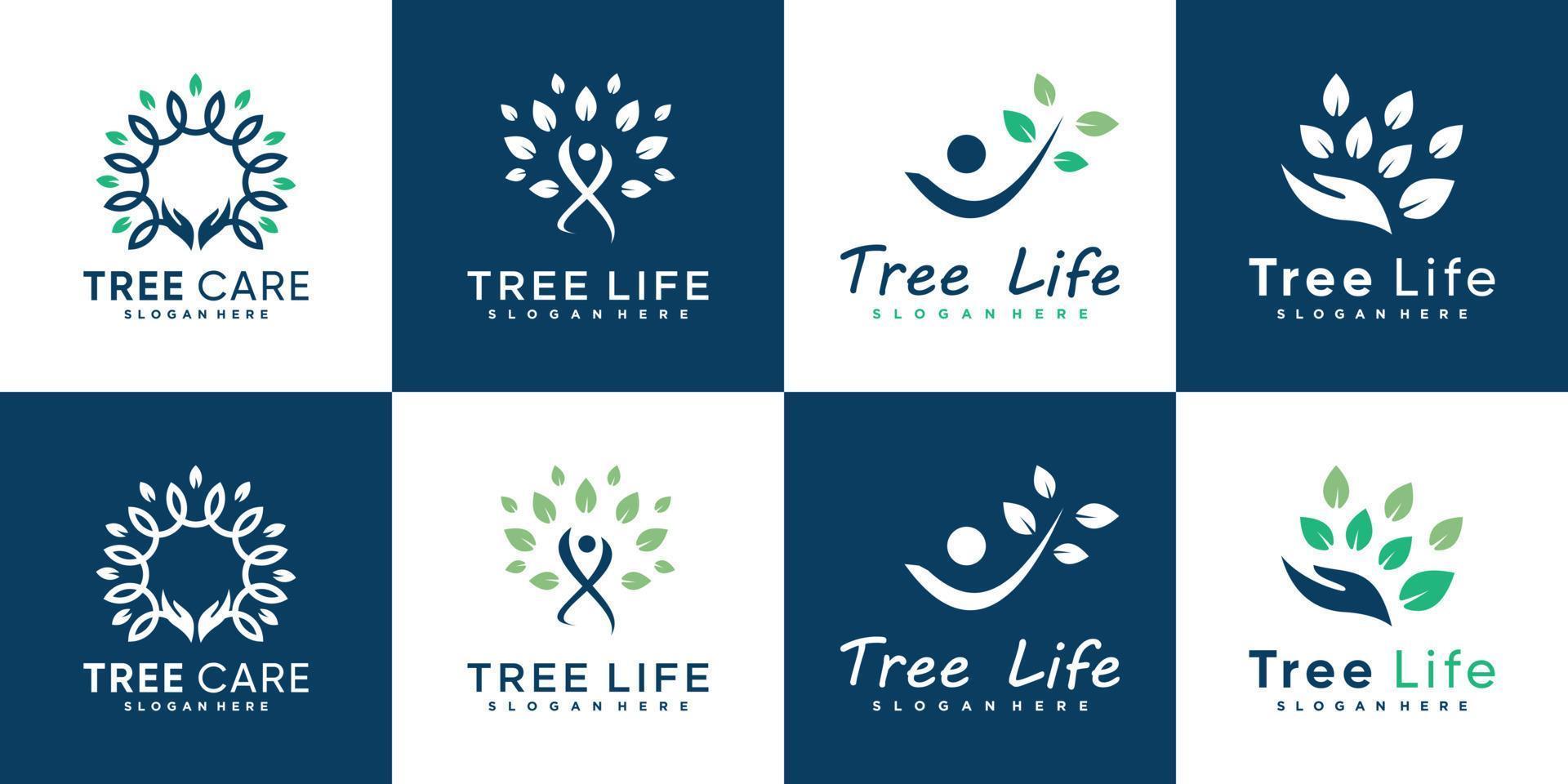 Tree life logo collection with modern human style Premium Vector