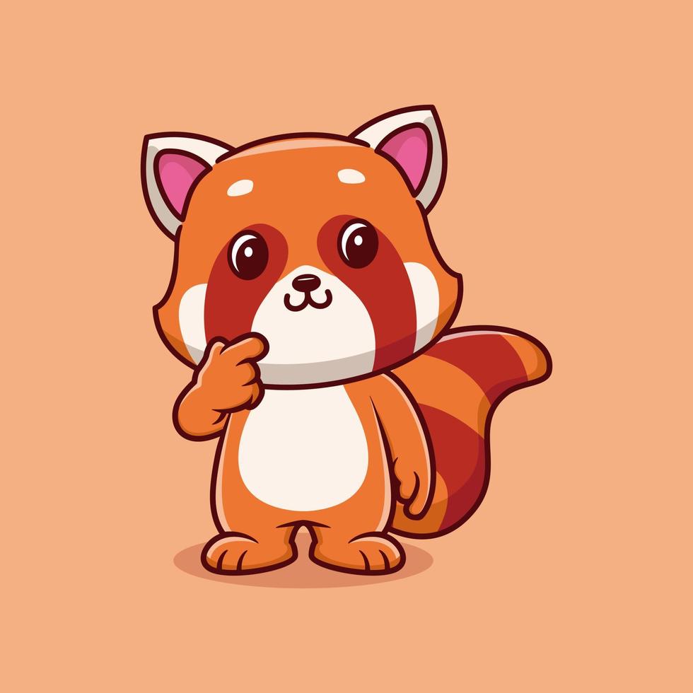 Cute red panda think of something cartoon vector icon illustration. animal nature icon concept isolated premium vector