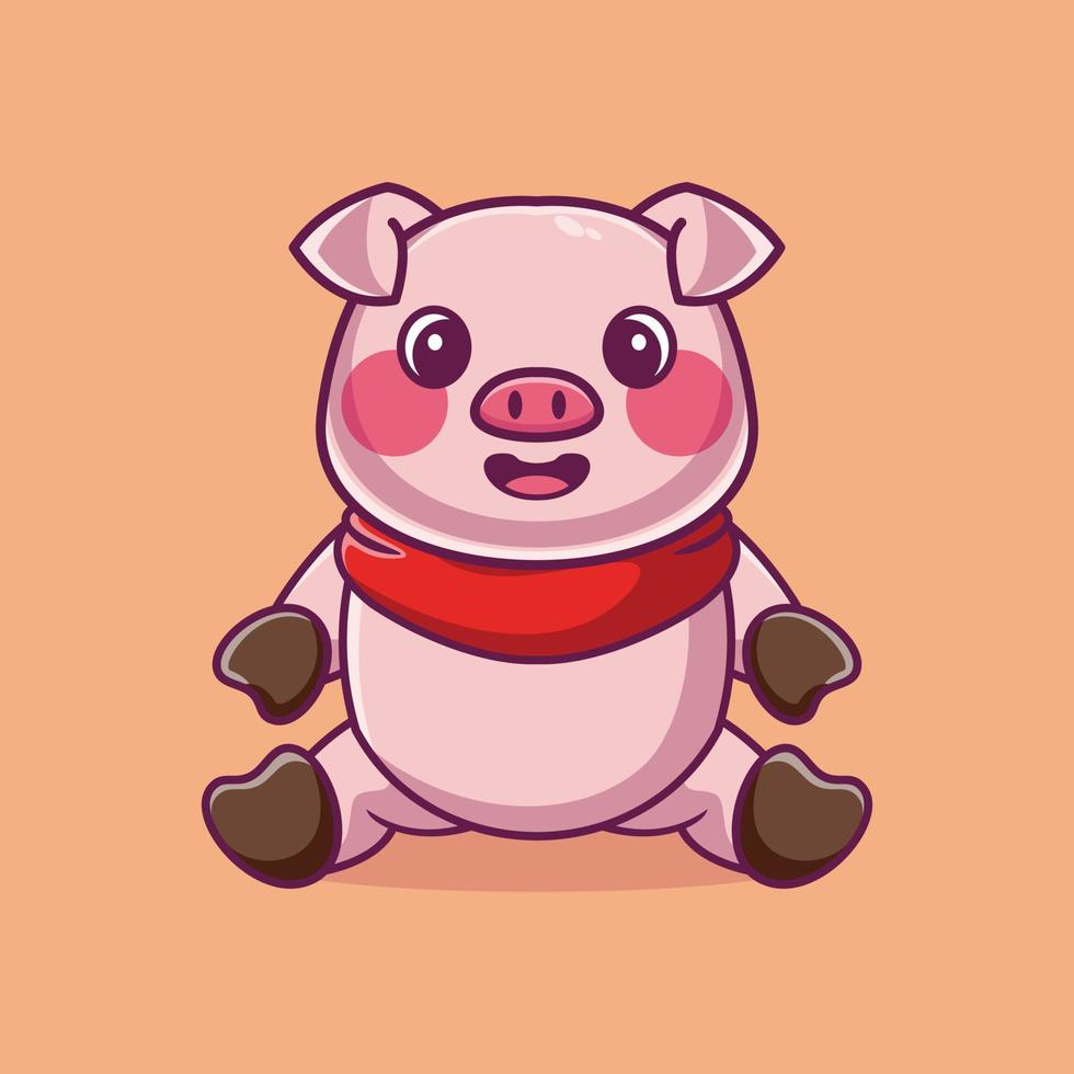 Cute pig sitting cartoon vector icon illustration