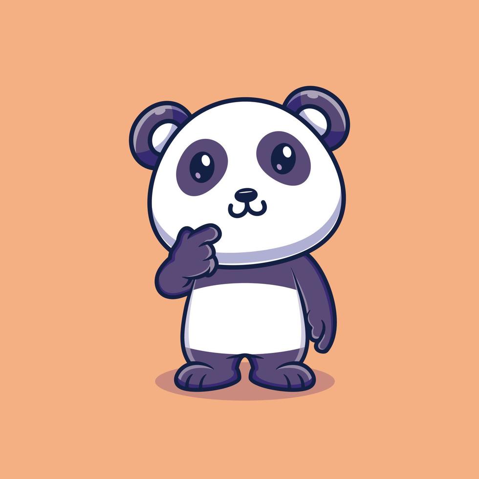 Cute panda think of something cartoon vector icon illustration. animal nature icon concept isolated premium vector