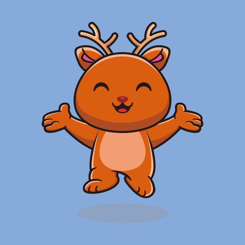 Cute deer happy jump cartoon vector icon illustration. animal nature icon concept isolated premium vector