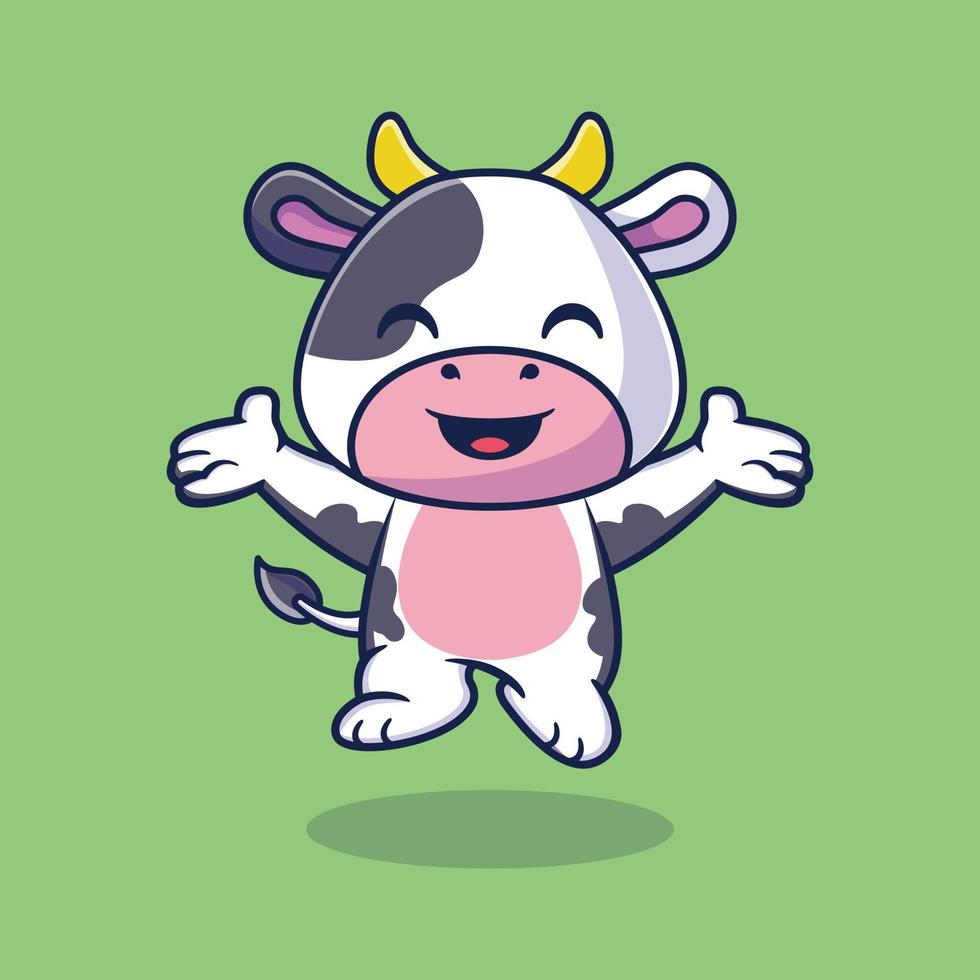 Cute cow happy jump cartoon vector icon illustration. animal nature icon concept isolated premium vector