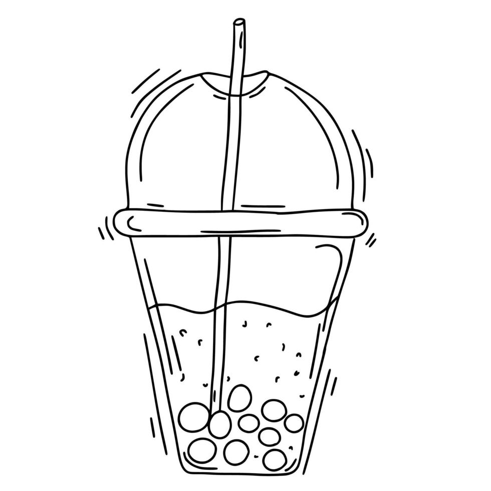 Doodle smoothie in a plastic cup. Vector illustration