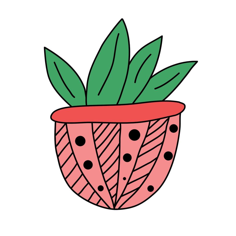 dibujo de garabato coloreado de una planta en una maceta vector