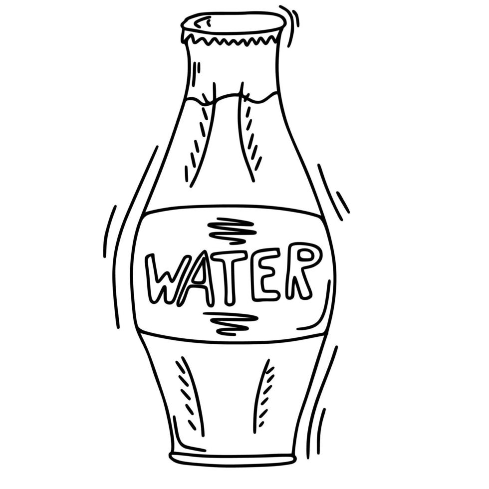 Doodle glass water bottle. Vector illustration