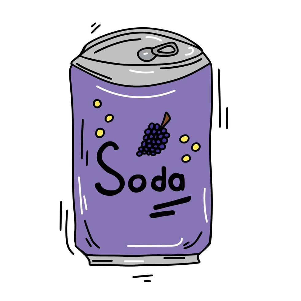 lata de refresco de doodle de dibujos animados de colores. ilustración vectorial vector