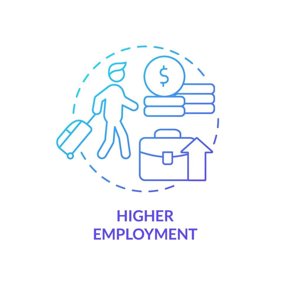 Higher employment blue gradient concept icon. Relocation to get job. Pull factor for migration abstract idea thin line illustration. Isolated outline drawing vector