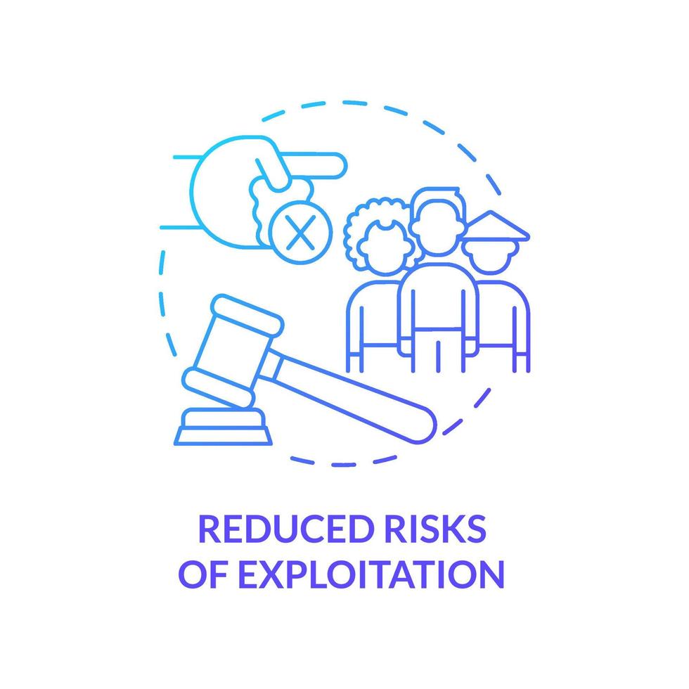 Reduced risks of exploitation blue gradient concept icon. Positive impact of legalizing immigrants abstract idea thin line illustration. Isolated outline drawing vector