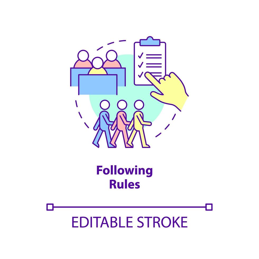 Following rules concept icon. Healthy childhood development sign abstract idea thin line illustration. Self-discipline. Isolated outline drawing. Editable stroke vector