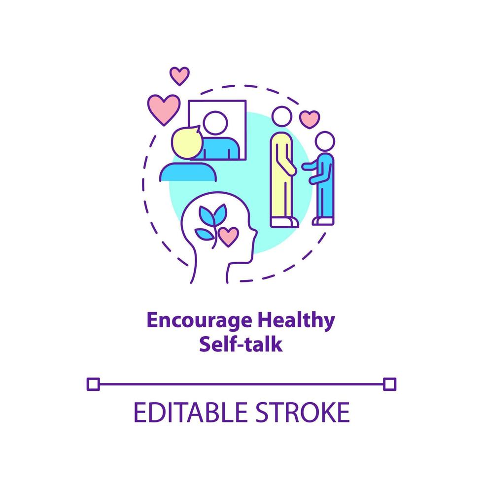 Encourage healthy self-talk concept icon. Building mental strength of kids abstract idea thin line illustration. Isolated outline drawing. Editable stroke vector
