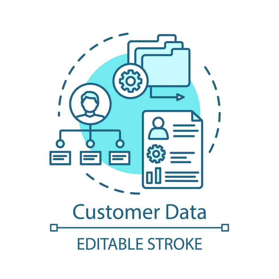 Customer data turquoise concept icon. Accounting system, clients, support. Consumer account, profile information idea thin line illustration. Resume cv vector isolated outline drawing. Editable stroke