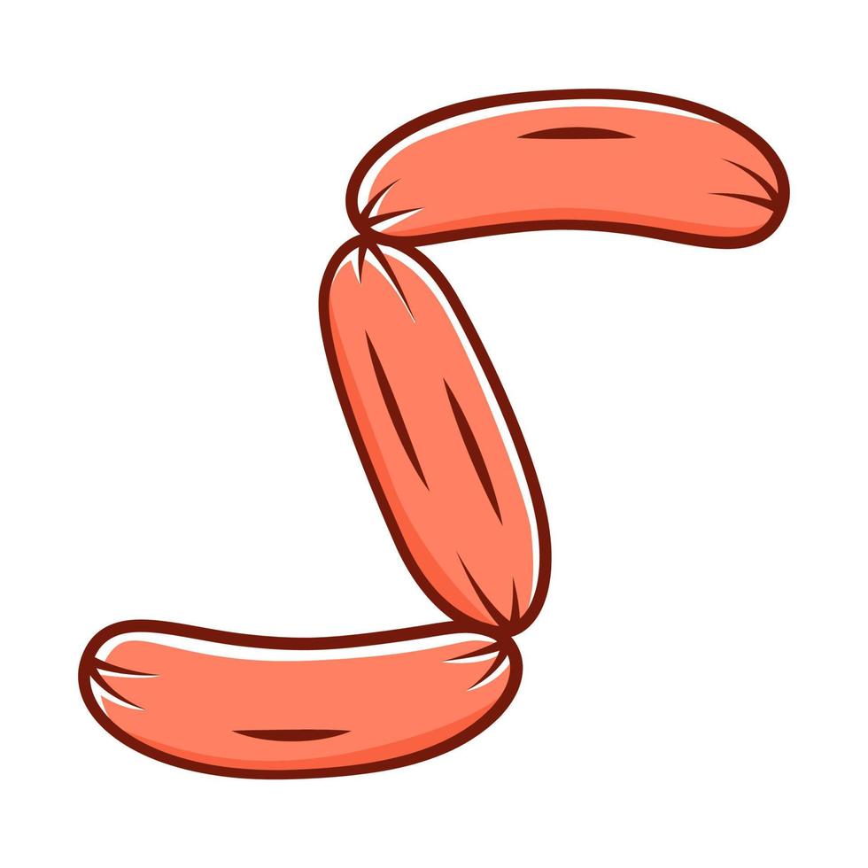 Sausages color icon. Butchers meat. Semifinished. Meat production and sale. Half stuff for lunch and barbecue. Butchery business. Isolated vector illustration