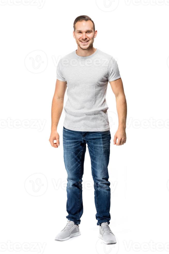 Handsome man in white t-shirt. Full body. photo