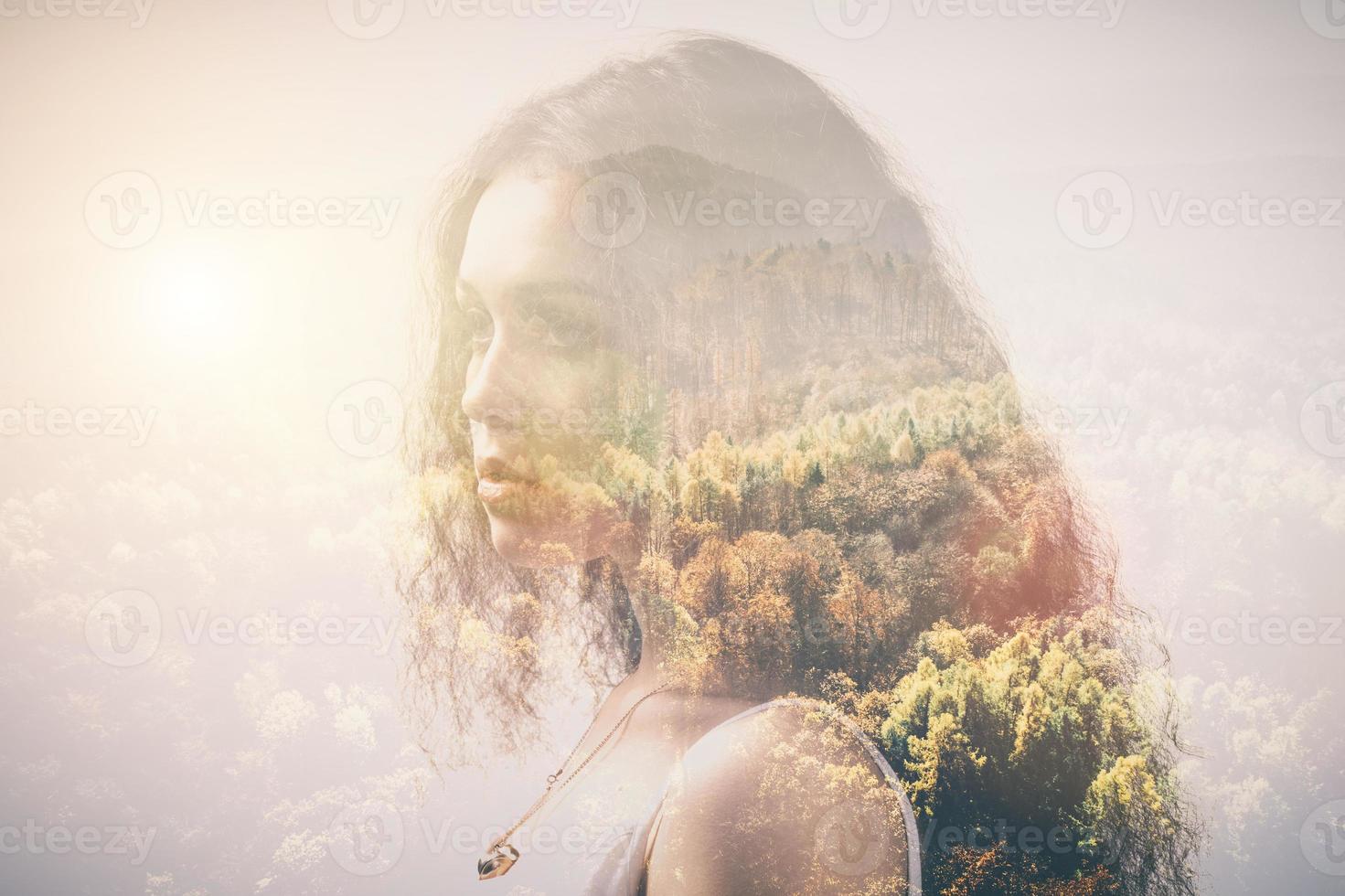 Portrait of a girl and woods, double exposure. photo
