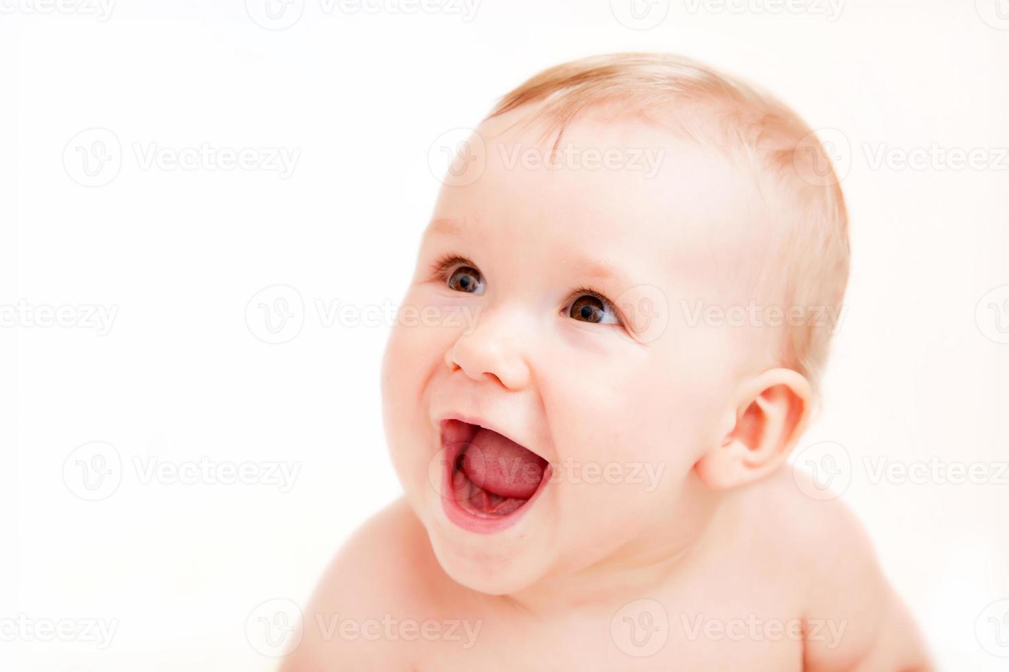 Cute happy baby laughing on white 9367501 Stock Photo at Vecteezy