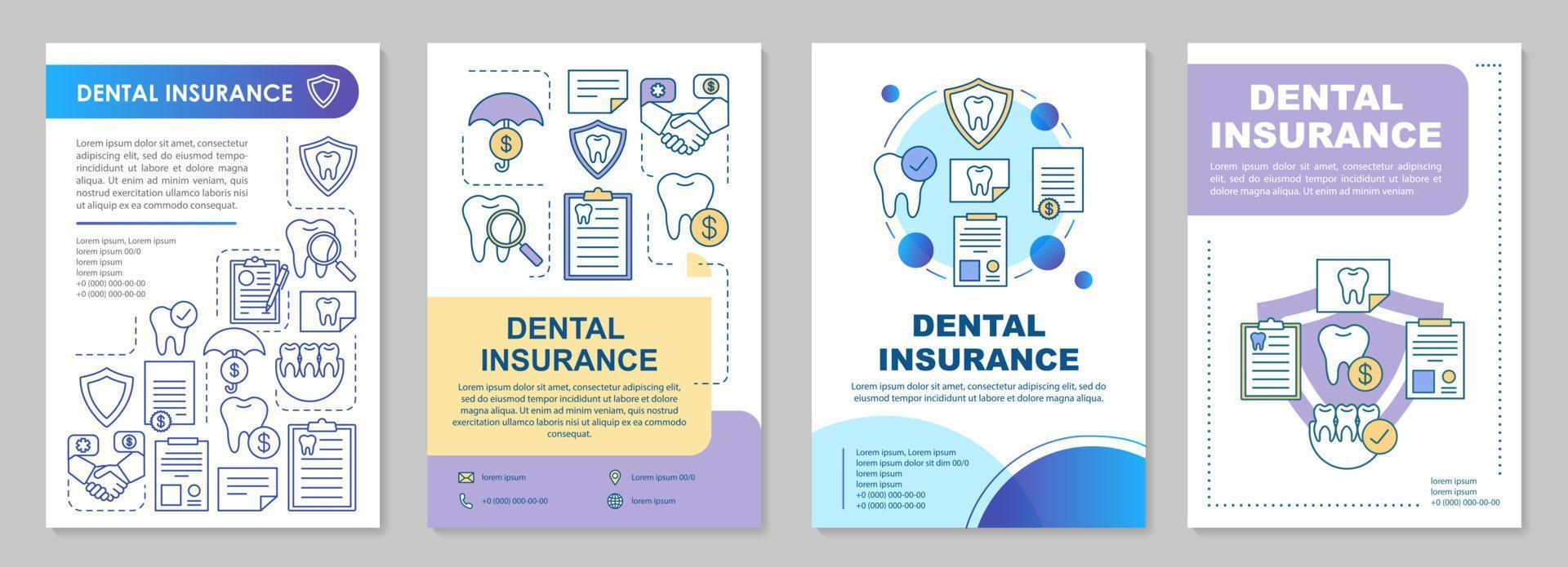 diseño de plantilla de folleto de seguro dental. ahorro garantizado. folleto, folleto, diseño de impresión de folleto con ilustraciones lineales. diseños de páginas vectoriales para revistas, informes anuales, carteles publicitarios vector