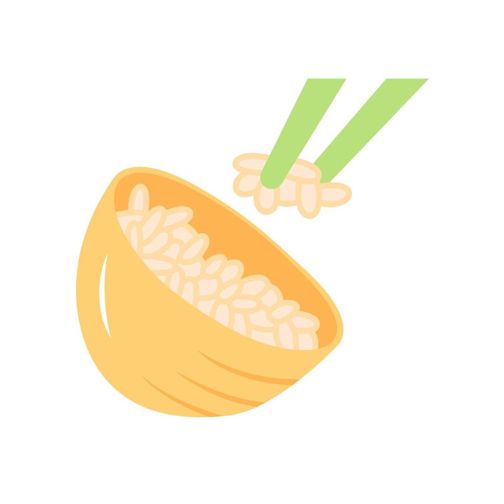 icono de color de sombra larga de diseño plano de arroz. comida japonesa. tazón con arroz blanco. sushi, ingrediente de rollitos de primavera. comida orgánica y natural. cocina italiana, risotto. ilustración de silueta vectorial vector