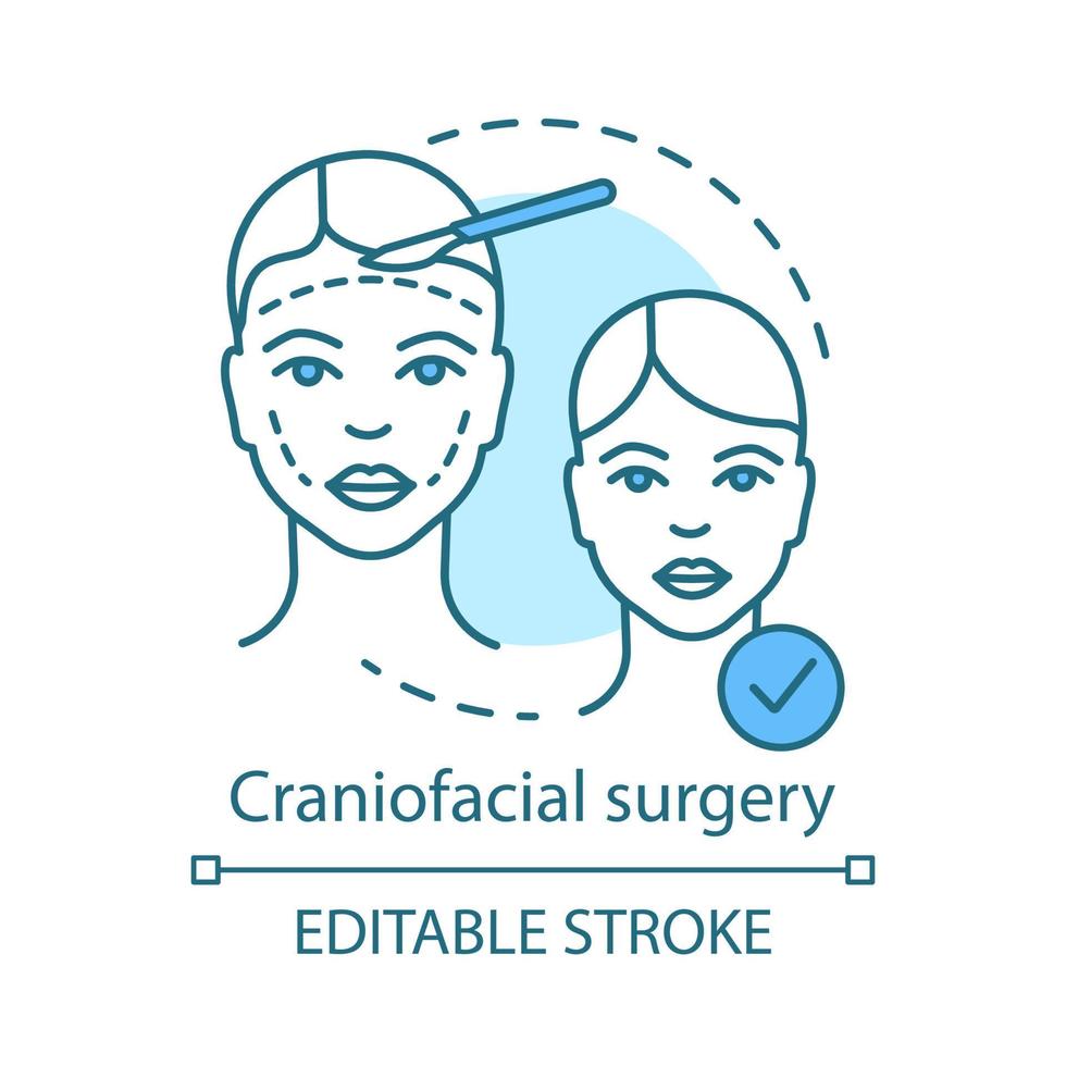 Craniofacial surgery concept icon. Head, face, neck deformities idea thin line illustration. Plastic and reconstructive surgery. Vector isolated outline drawing. Editable stroke