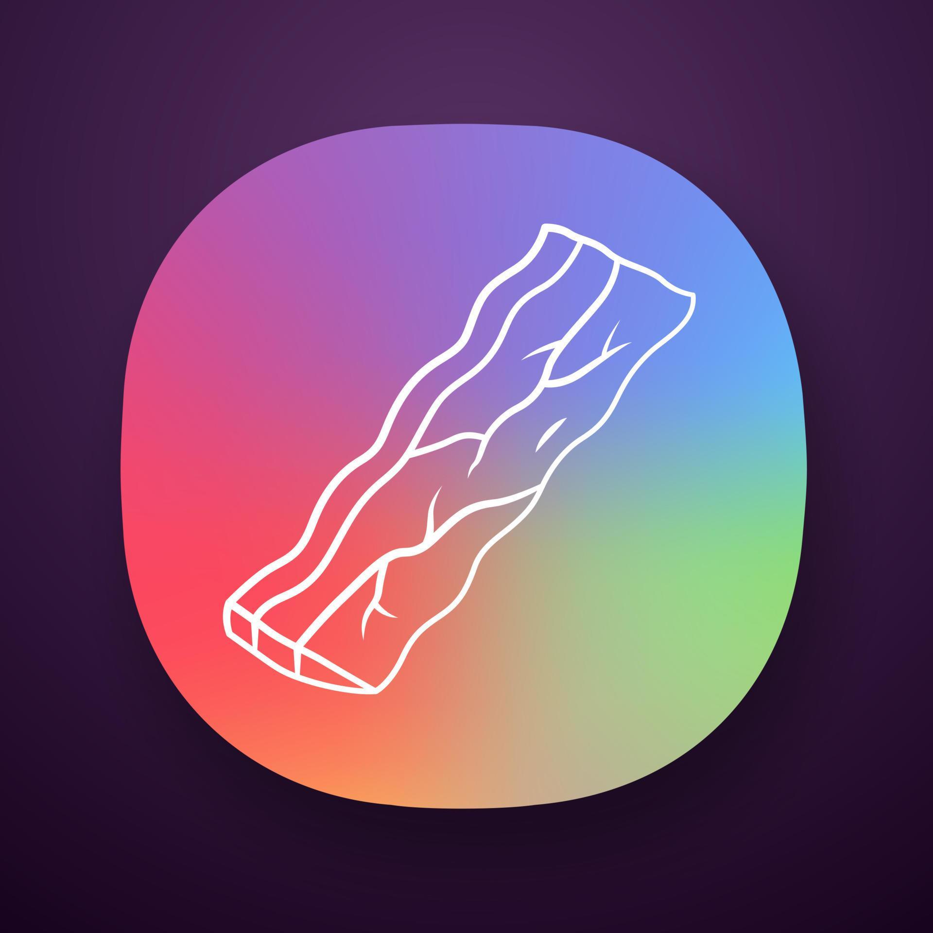 Bacon app icon. Butchers meat. Roasted sowbelly. Piece of lard. Yummy