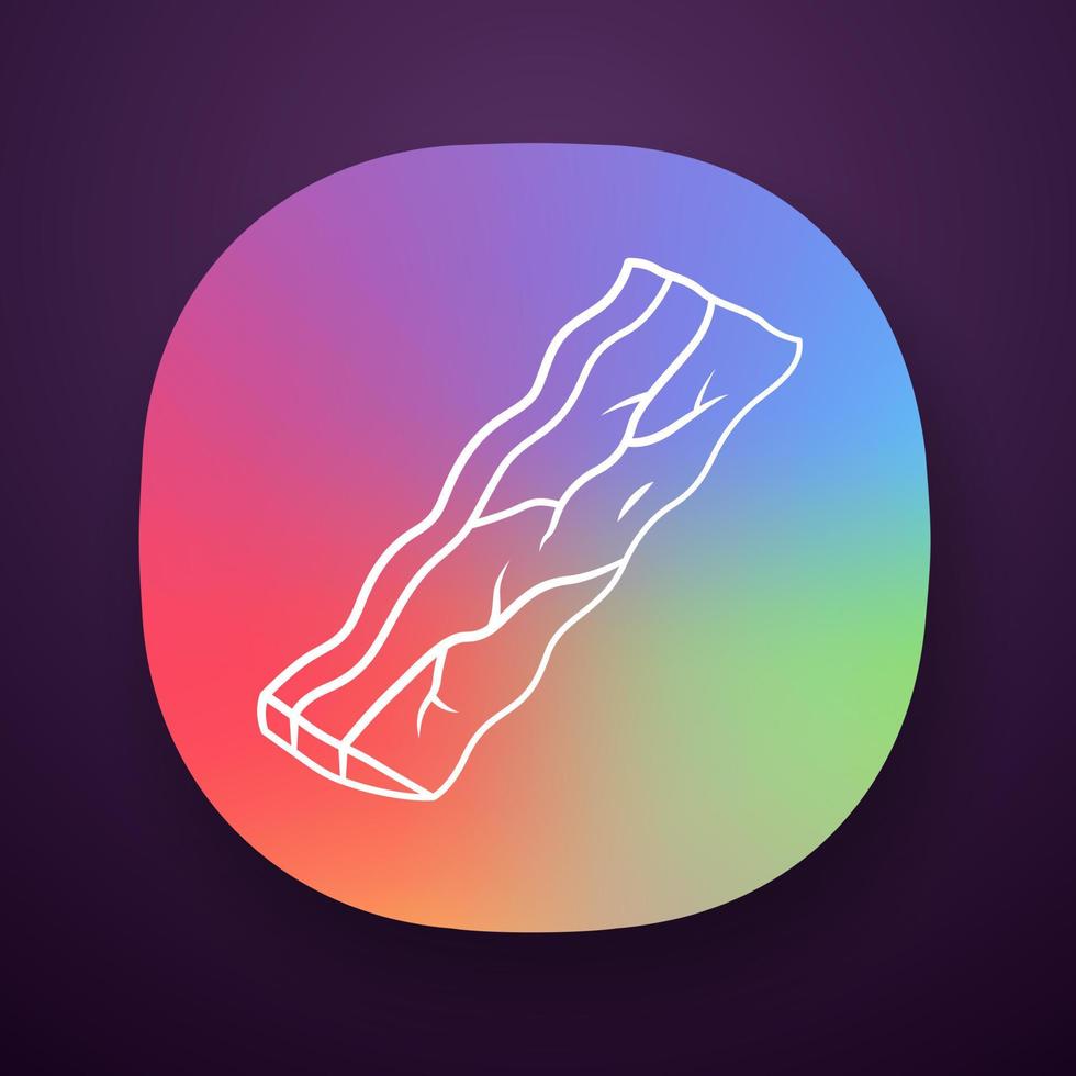 Bacon app icon. Butchers meat. Roasted sowbelly. Piece of lard. Yummy rasher. Meat production and sale. Butchery business. UI UX user interface. Web or mobile application. Vector isolated illustration