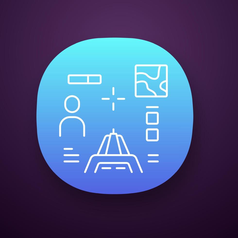 tirador desde el ícono de la aplicación en primera persona. videojuego virtual. multijugador en línea. batalla real interfaz de juego de computadora. interfaz de usuario ui ux. aplicación web o móvil. ilustración vectorial aislada vector