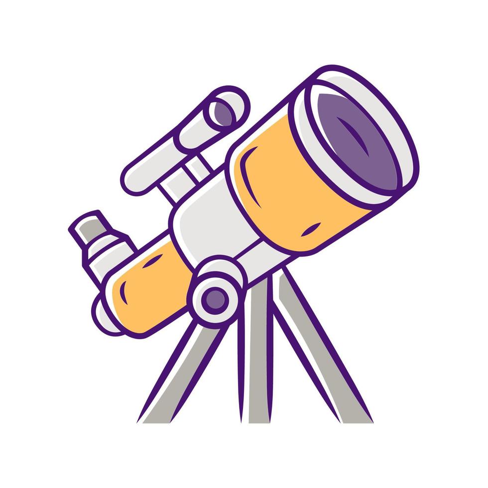 Telescope color icon. Optical instrument for star observation. Moon, planets exploration. Spyglass on tripod. Astronomy, astrophysics, astrology. Isolated vector illustration