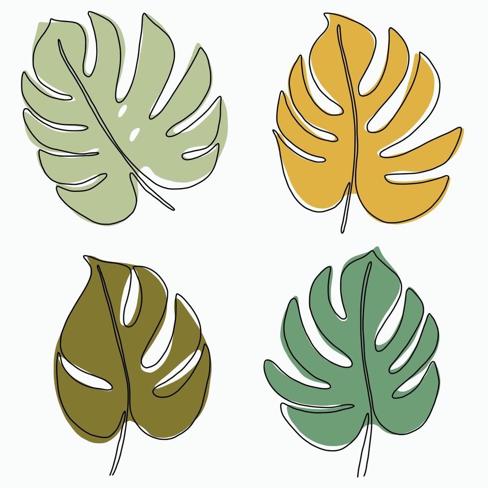 Simplicity monstera leaf freehand continuous line drawing flat design. vector