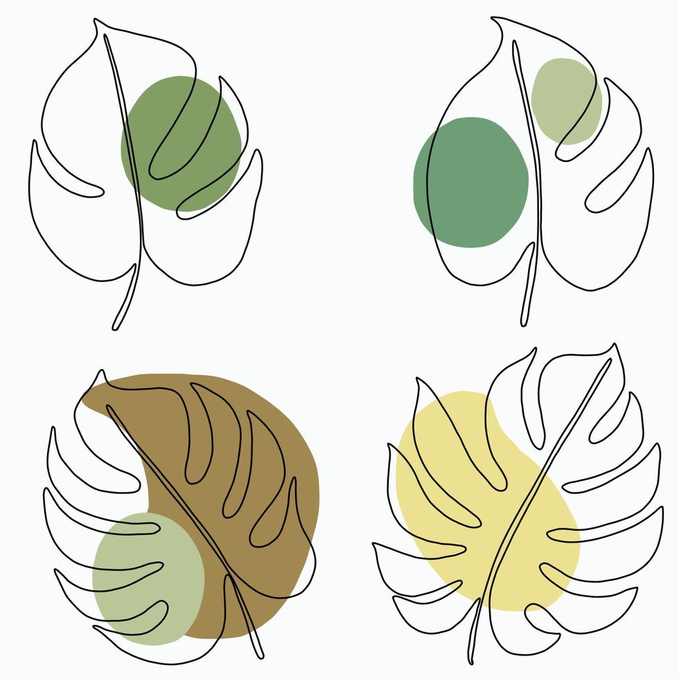 Simplicity monstera leaf freehand continuous line drawing flat design. vector