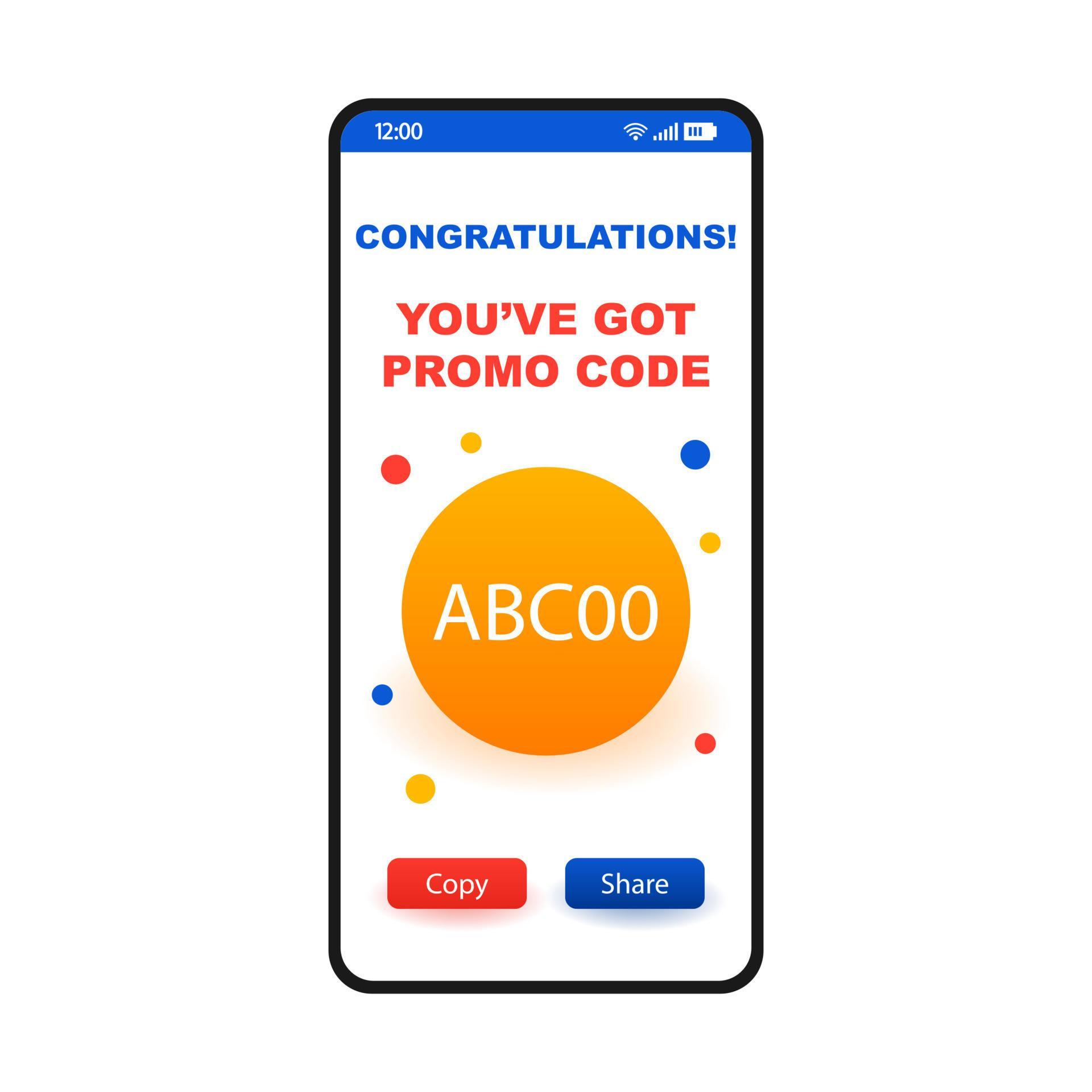 Getting promo code page smartphone interface template. Win discount