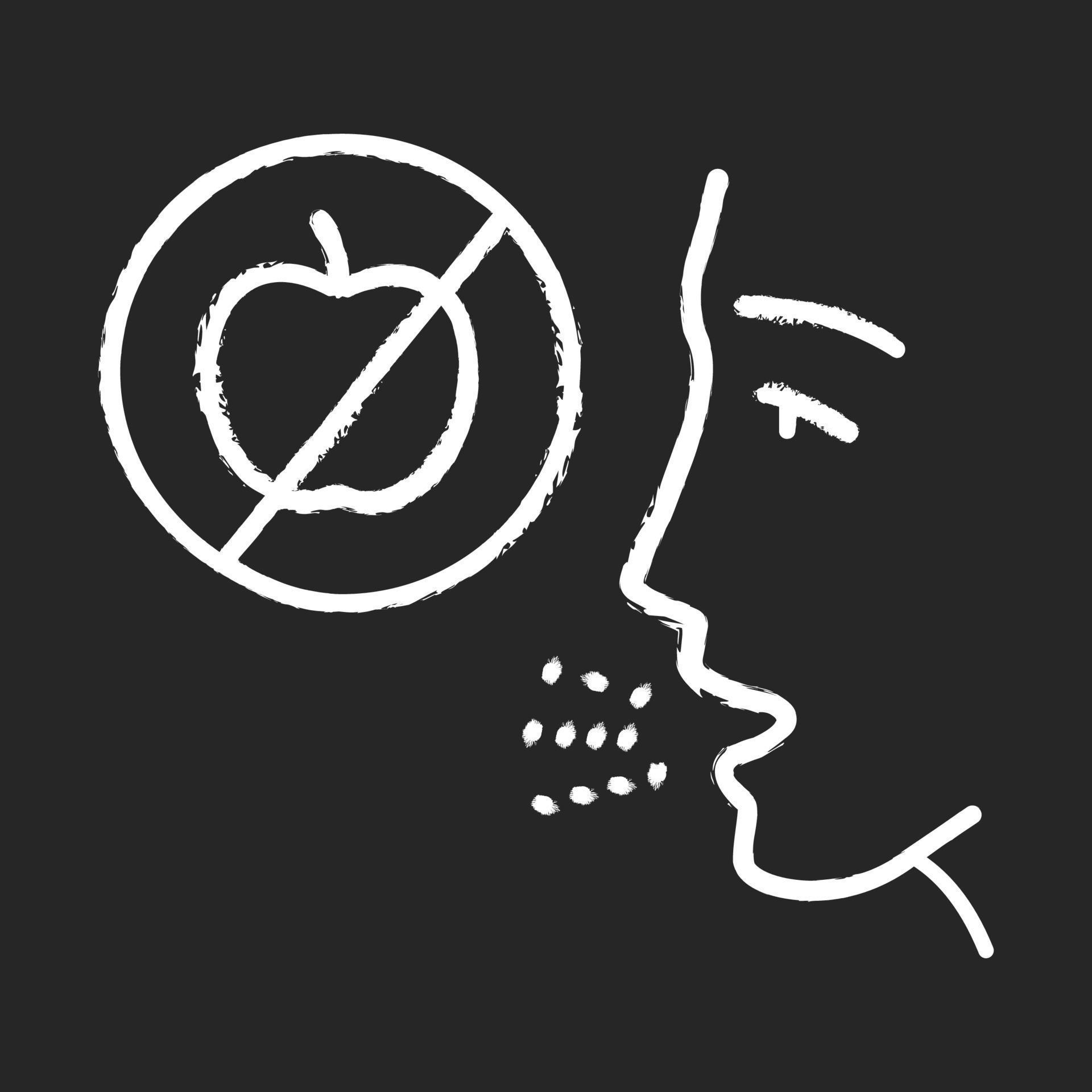 Fruits allergy chalk icon. Food intolerance. Human allergic to apples