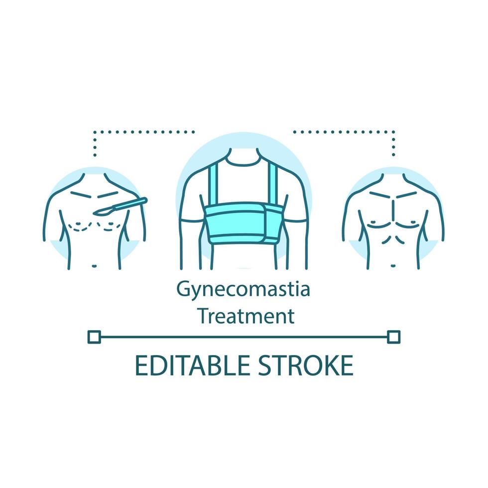 Gynecomastia treatment concept icon. Enlarged male breasts idea thin line illustration. Breast reduction. Surgical correction. Vector isolated outline drawing. Editable stroke