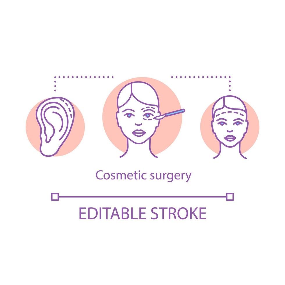 icono del concepto de cirugía estética. ilustración de línea delgada de idea de cirugía plástica. reconstrucción facial. mejorar la apariencia. procedimientos quirúrgicos. dibujo de contorno aislado vectorial. trazo editable vector